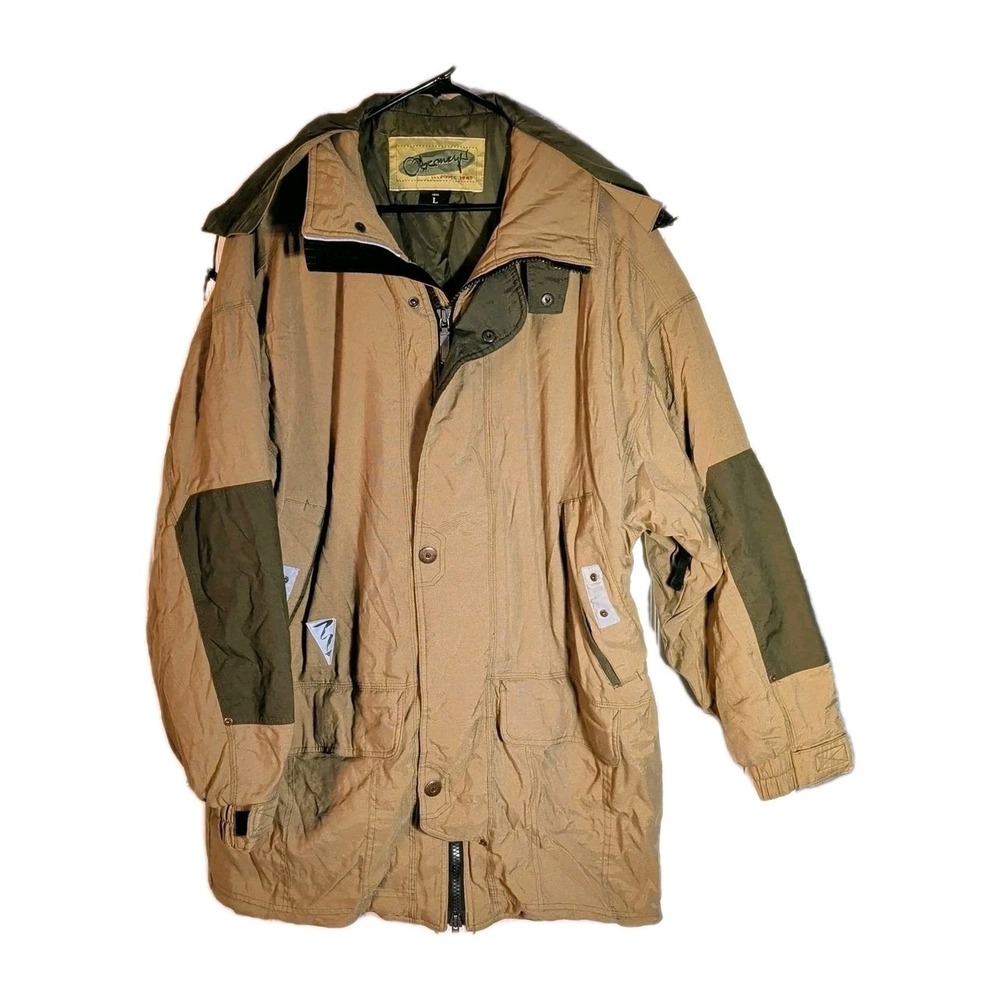 Vintage 80s Obermeyer's Ski Snow Jacket Size Large Men's Tan & Green Coat